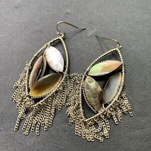 Vintage Abalone Earrings Mother of Pearl~ Drop Dangle Fringe